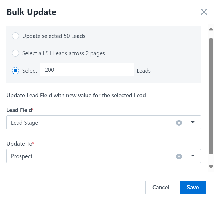 bulk update dialog box